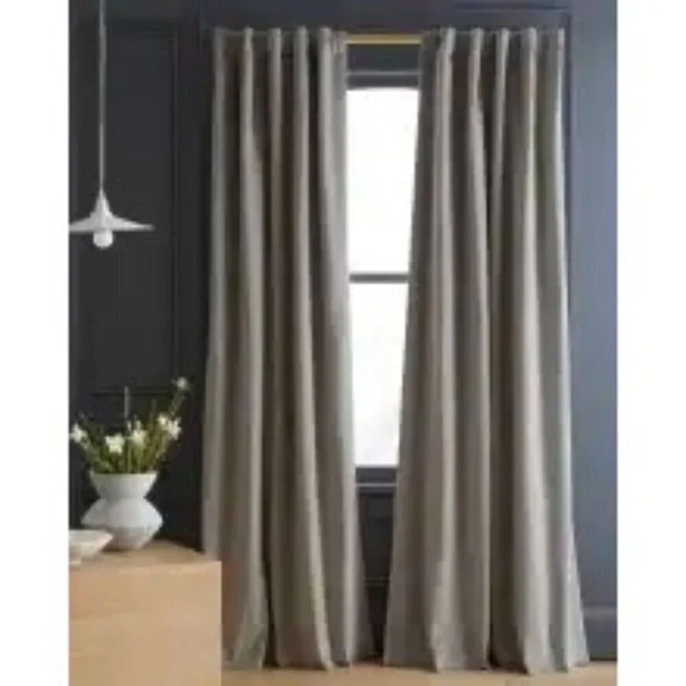 Quince Cotton Velvet Room Darkening Curtain Color Light Grey Size 48x96 -NEW-